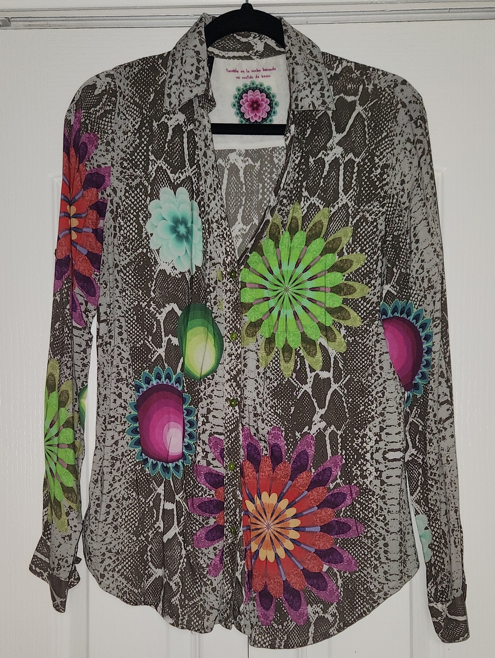 Desigual Multicolor Floral & Snake-Print Button Down Shirt
